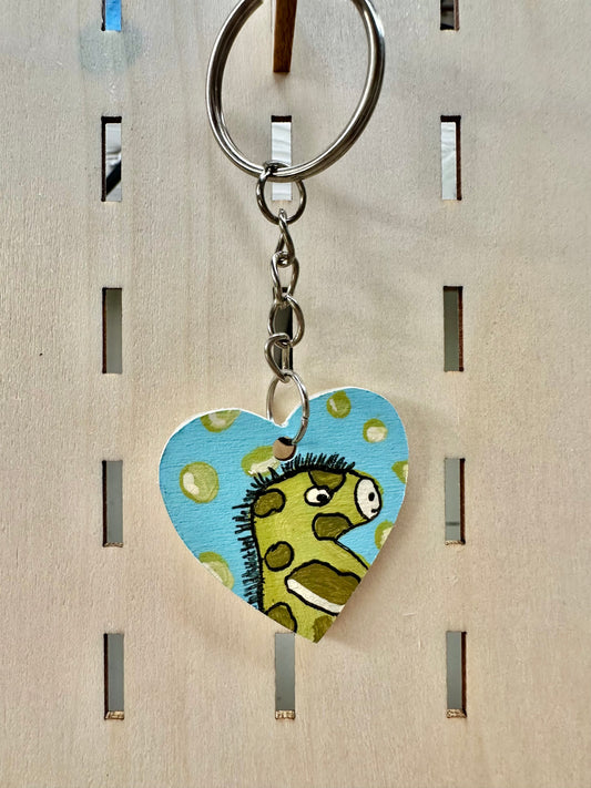 Cartoon Giraffe Love Heart Keyring