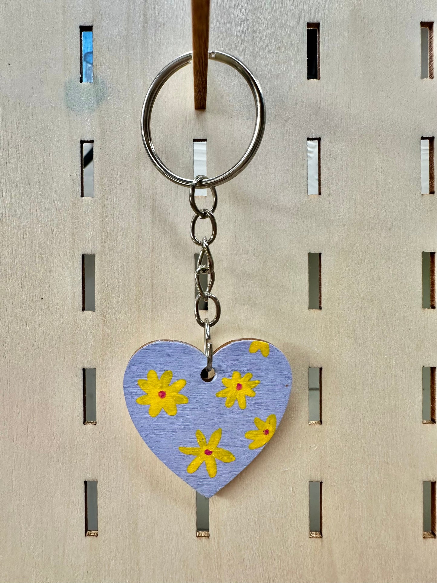 Purple Sunflower Love Heart Keyring