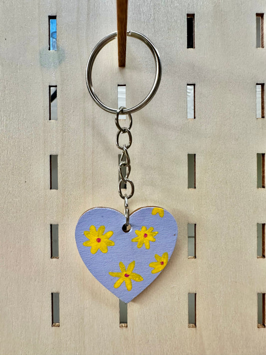 Purple Sunflower Love Heart Keyring