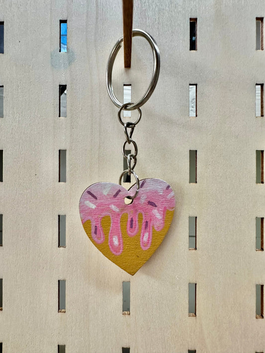 Strawberry Drip Love Heart Keyring